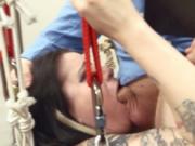 Ropes and toys in her deep bottom fucked by a pig