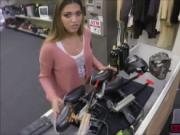 Brunette Nicole Rey pink pussy fucks pawndudes cock