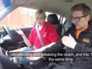 Blonde in red bra fucks instructor in car