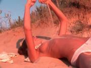 Sex doll teen Natasha Shy crawling naked in hot sand