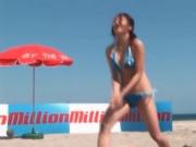 Sexy beach volleyball playing Japanese babes outdoor by