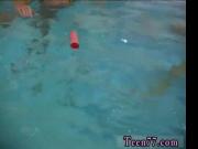 Teen Young lezzies getting bare in swimming pool