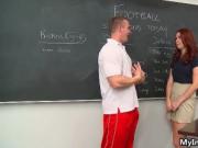 Sexy brunette babe gets horny with her teacher by MyInn