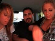 Three bsty teens gets horny in the car and decide to fu