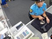Busty lady police officer pawn her pussy