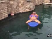 Busty blonde babe gets horny masturbating outdoor by A