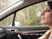 Stranded French babe fucked so hard inside the car