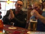 Amazing dude and his father are sitting in bar and talk