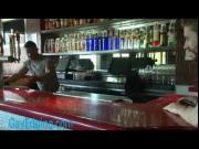 Muscled bartender bound and edged