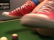 Sex teen siren spreading cunt on pool table