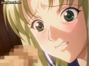 Blonde anime gets banged in group