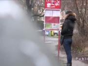 Busty European amateur bangs in public