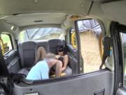 Masked brunette sucks and fucks in fake taxi