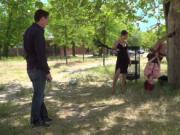 Redhead slave hanged on public tree