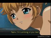 Delicate hentai cutie gets cunt and ass nailed in group
