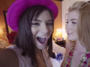 Hot babe Arya and Violet shares one big cock