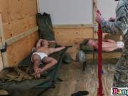 Horny trooper sucking two long boners in toilet