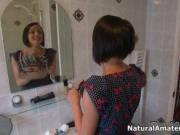 Amateur brunette gets ready for her first time fucking