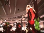 Hot blonde stripper girl with big tits in public by Pub