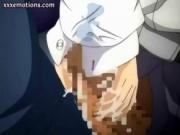 Brunette anime tasting hot jizzload