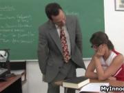 Cute innocent schoolgirl Bailey Lane gets her throat fu