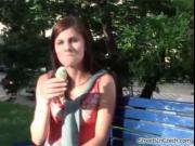 Cute brunette girl gets horny outdoor by StreetsInCzech
