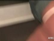 Afro seductress taking white huge phallus from behind