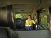 Redhead British student bangs in taxi