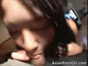 Sexy asian brunette hoe sucks hard cock and gets pounde