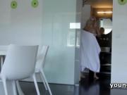 Perfect blonde courtesan fellating and riding fat pecke