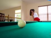 Nasty girlfriend butt plugged on pool table