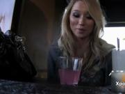 Super sexy blonde babe gets horny showing off her huge