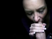 Busty babe sucks huge dick in public