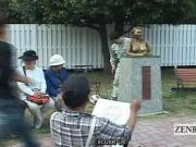 Subtitled public Japanese park statue prank covert sex