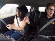 Petite Asian babe bangs instructor in car