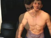 Oiled muscle hunk cum edging