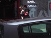 Slave gets double penetration in public