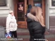 Sexy blonde girl gets horny walking outdoor by HotPicku