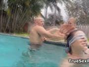 Hot bikini foursome in the pool