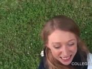 College sweetheart giving oral sex outdoor