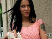 Tattooed teen gets cash and big cock in public