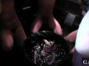 Gay fuck Pledges in saran wrap, bobbing for dildos, and