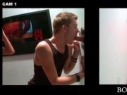 Teen gay on knees blows cock on gloryhole
