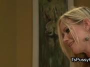 Blonde tranny anal fucks blonde babe