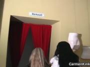 Sexy Carmen sculpting her girlfriends snatch in latex 1
