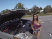 Front seat fun with broke big tit