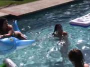 Lesbian neighbors enjoy licking pussies at the pool