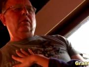 Brunette hottie banged by old guy