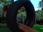 Ebony banging on a swinging tyre
