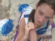 Teen cheerleader gets mouth fucked